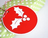 Christmas Holly Die Cut Christmas Tags ,Gift Tags Set, Set of 6 Handmade Tags A628 Il_170x135