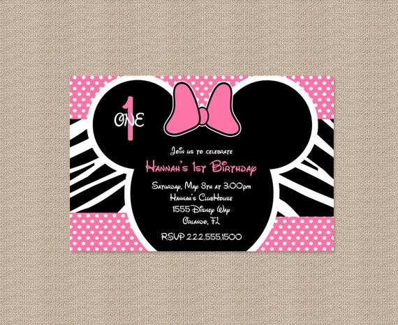 Minnie Mouse Zebra Invitations 7