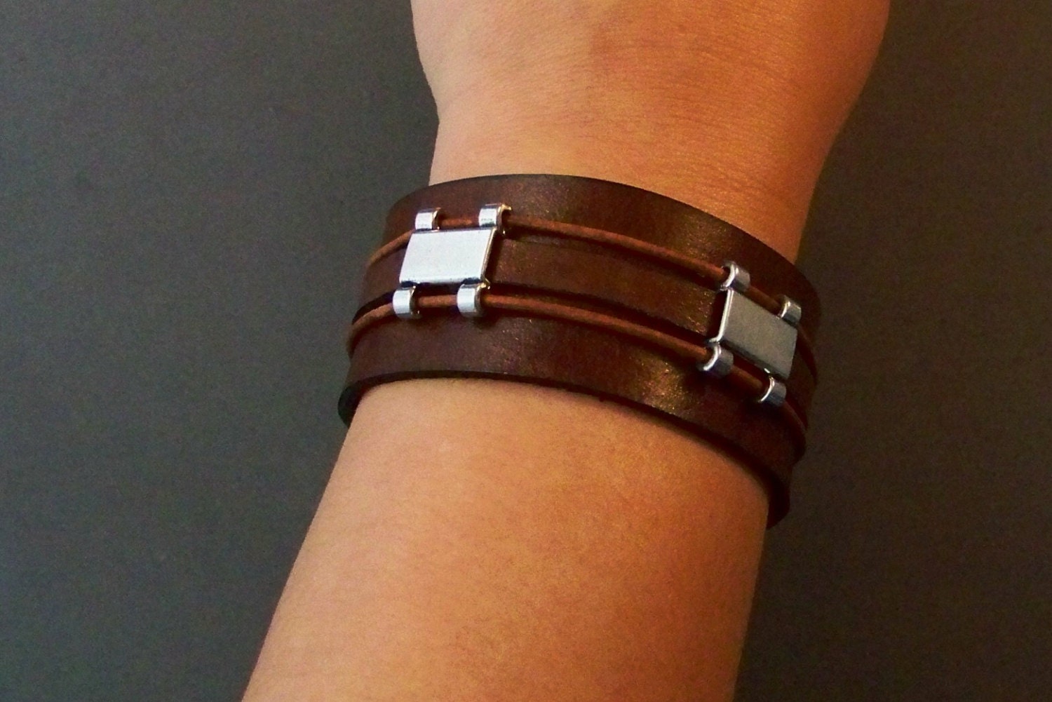 Brown Leather Cuff Bracelet Men's Leather Cuff