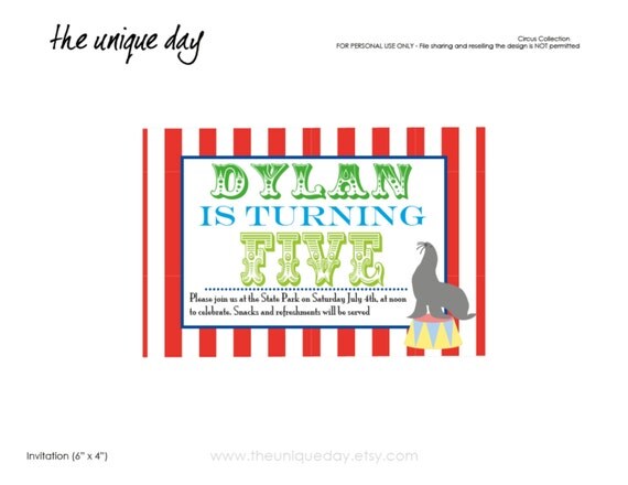 Circus Birthday Party Invitation - Custom, Personalized Printable Card //CI-01 Il_570xn