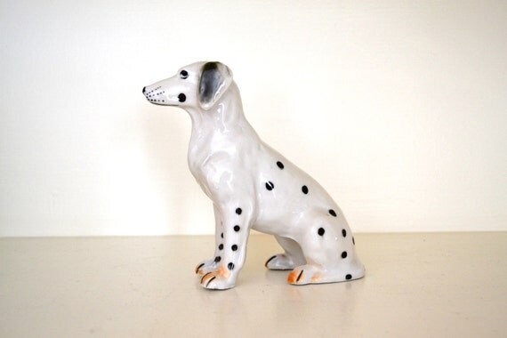 Vintage Dog Figurine Porcelain Dalmatian Statue by saltandginger