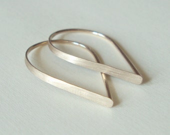 Flat Front Gold Hoop Earrings - Extra Small Brushed Teardrop Hoops, Threader Hoop Earrings