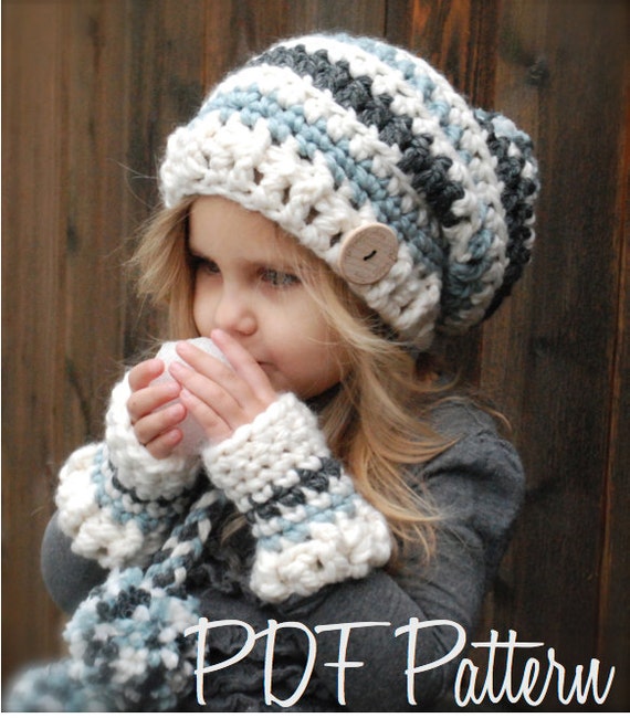 Crochet PATTERN-The Feyona Cap/Mitt Set (Toddler, Child and Adult sizes)