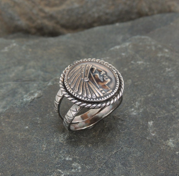 Mens Sterling Silver Indian Head Ring size 12 and a half