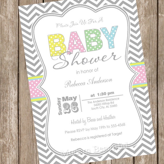 Pastel chevron girl baby shower invitation, chevron, pastel, typography, chevron invitation, printable invitation Il_570xn