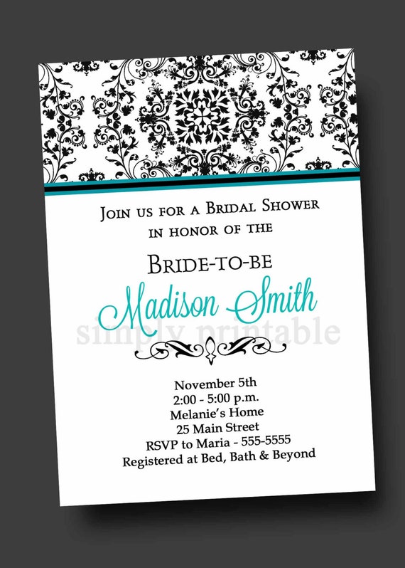 Damask Bridal Shower Invitation Blue (Digital File) Il_570xn