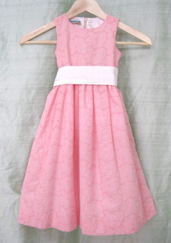 Items similar to SALE Pink Cotton Eyelet Flower Girl Dress on Etsy
