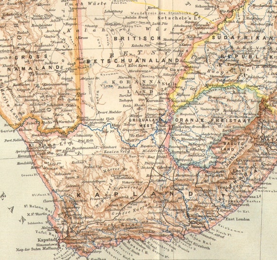 1890 Antique Dated Map of South Africa Cape by CabinetOfTreasures