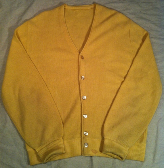 Vintage Yellow Arnold Palmer Cardigan Sweater by ArchaeoVintage