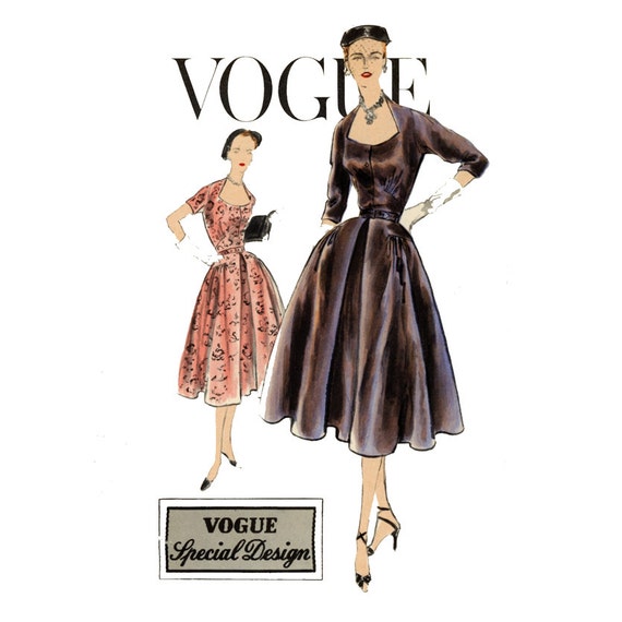 1950s Evening Dress Vintage Sewing Pattern Vogue S 4260 Full Skirt Cocktail Dress Shaped Neckline Bust 34 Womens Vintage Sewing Pattern