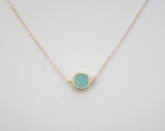 Mint Necklace in Gold.Mint Opal Necklace in Gold.Mint Green.Aqua Necklace in Gold.Minimalist.Simple.Everyday.Blue and Green.Aqua Jewelry.Mom