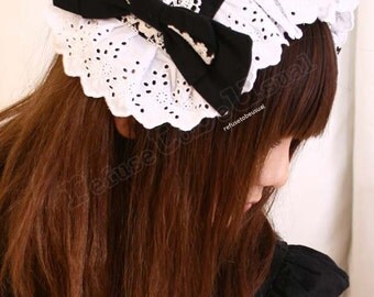 SALE 12.00 Gothic Lolita Maid EGL Cosplay Frill Bonnet Headress Black and White