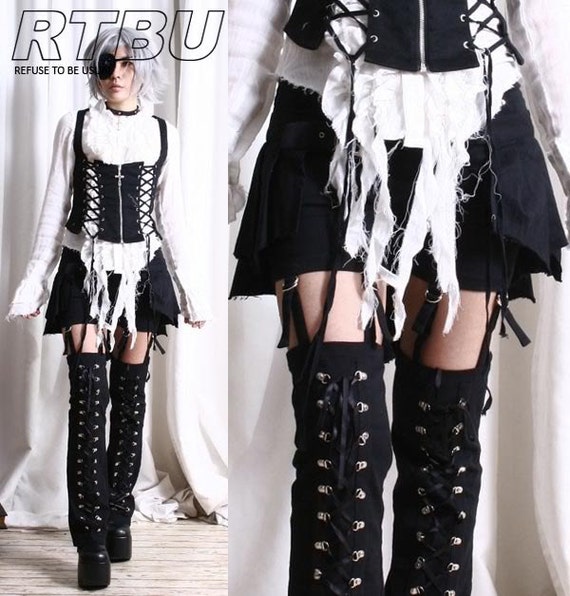 Gothic Lolita Punk EGL Suspender Pants Corset LegWarmer Pleated Kilt ...