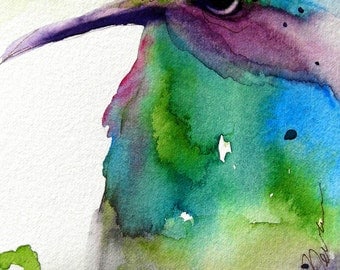 Large Archival Print of Hummingbird Art, Watercolor Art Print