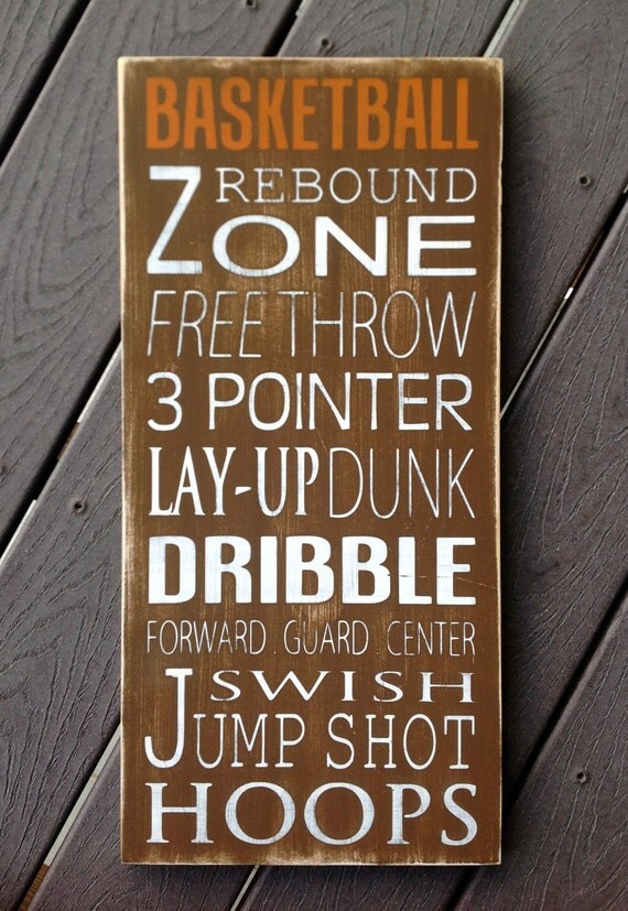 Basketball Typography Art Wood Sign Subway Art