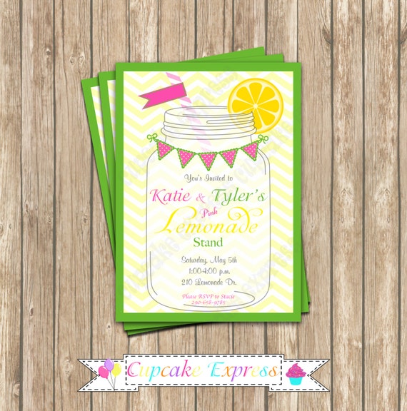 DIY Pink Lemonade boy girl Birthday Party PRINTABLE Invitation 5x7 summer lemons pink green yellow Il_570xn