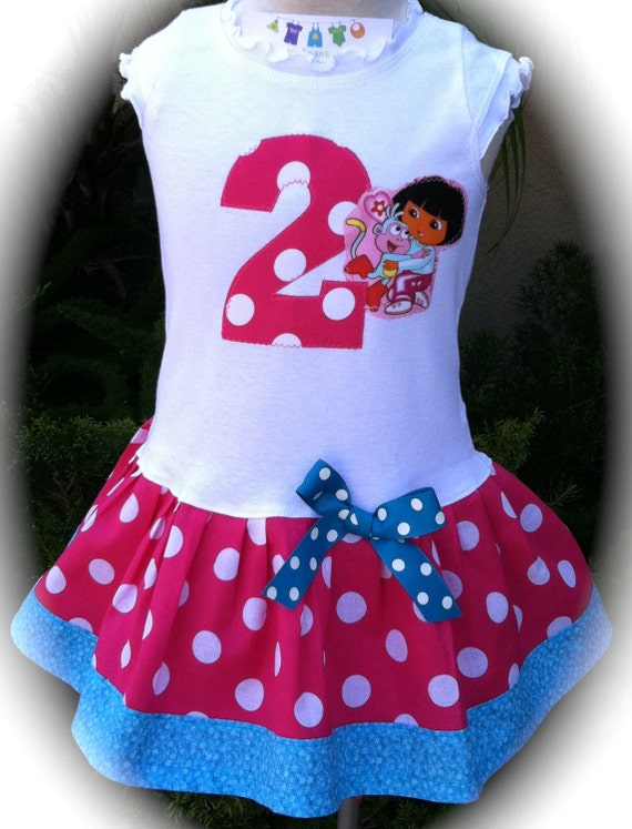 Boutique Number Dress Birthday Dress Polka Dots Dress Dora Birthday ...