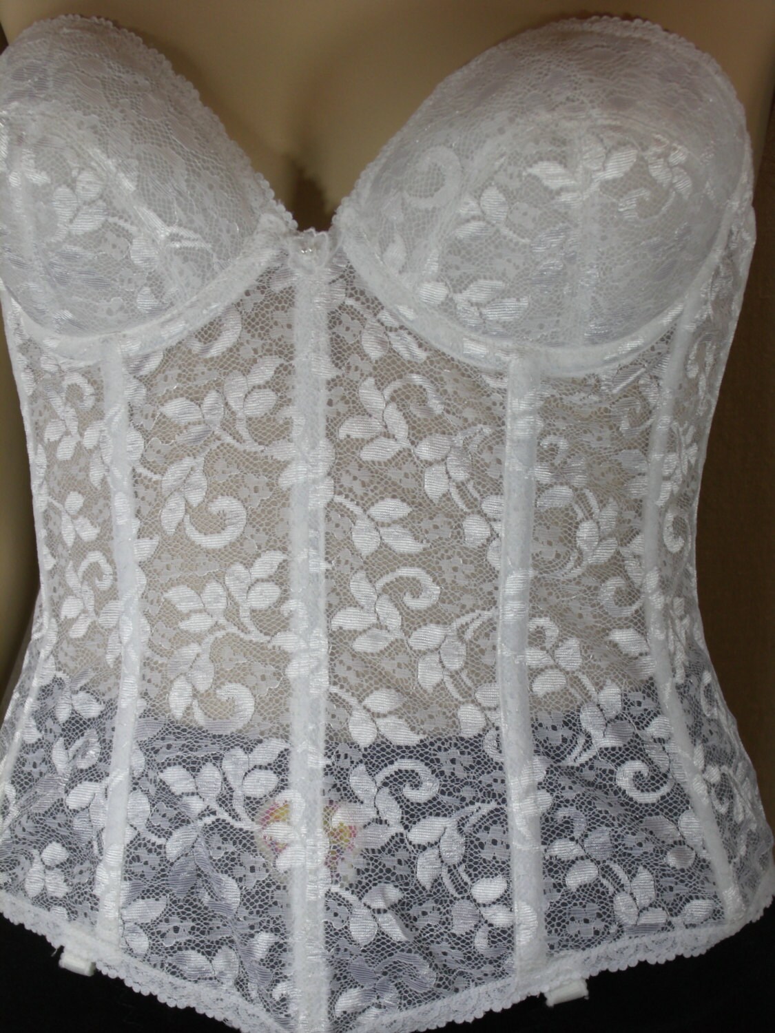 Vintage Bustier White Lace Strapless Corset Bra Wedding