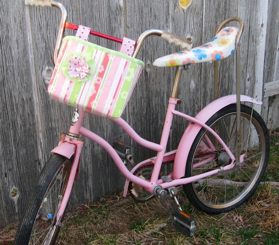 Girls Bicycle Basket Cottage Bike Basket Shabby Chic Fabric-4399
