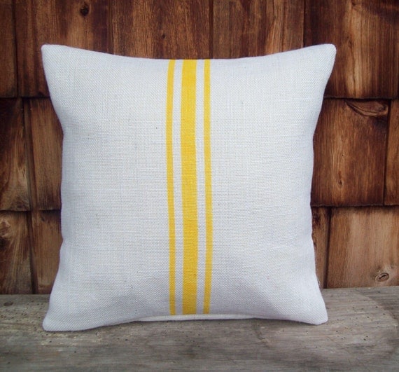 Yellow Striped Burlap Pillow Cover Spring and Summer Home