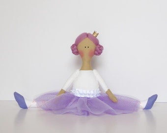 Ballerina doll fabric doll purple white lilac cloth doll stuffed doll softie plush handmade rag doll birthday gift for girls