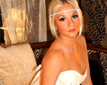 Great Gatsby headpiece, Silver ART DECO HEADBAND, Sparkly diamond headdress by VegasVeils. Ready to ship.