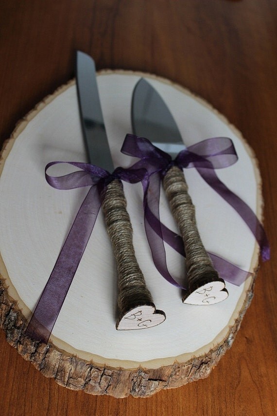 Rustic Cake Knife Server set with colored ribbon