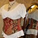 Victorian Patchwork Underbust Corset - Deluxe with Busk - Blood Red, Black, Gold, & Pewter - Fits Waist 35"-37"