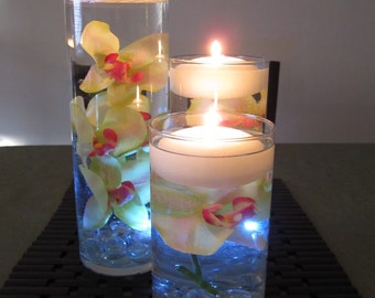 Green & Pink Orchid Floating Candle Wedding Centerpiece
