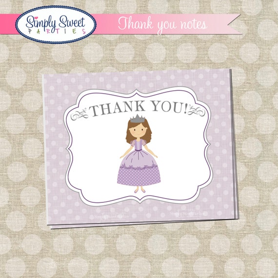 Purple Polka Dot Princess Birthday Party DIY printable Thank You notes Il_570xn