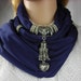 Scarf with Jewelry - Jewelry Scarf - Heart Pendant - necklace scarf Pendant Scarf NAVY