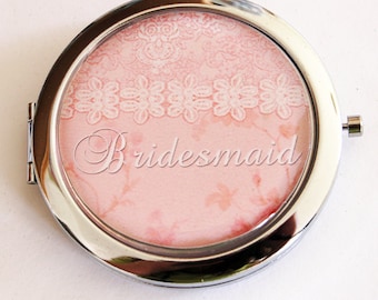 Bridesmaid mirror, mirror, Compact Mirror, Bridesmaid gift, wedding shower gift, Wedding party, Personalized, pale pink, custom gift (2186)