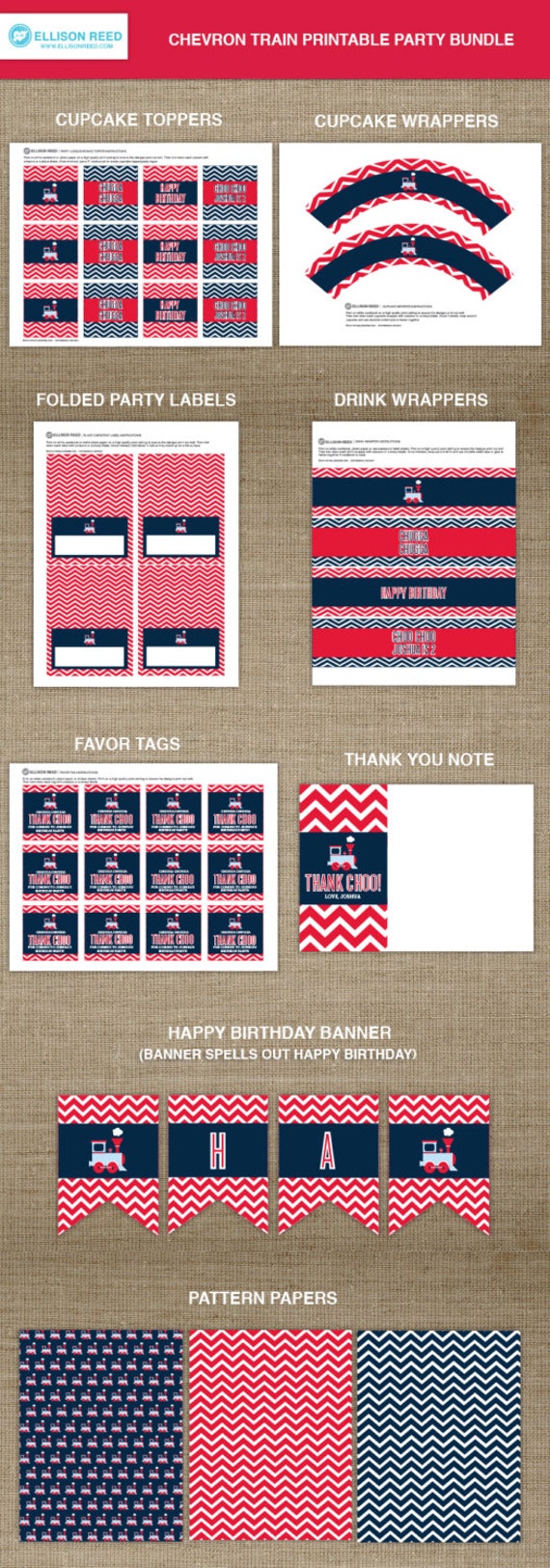 Train Birthday - Train Printable Party - Train Birthday - Choo Choo Train Printable - Chevron - Boy Birthday - 2nd birthday - First Birthday Il_570xn