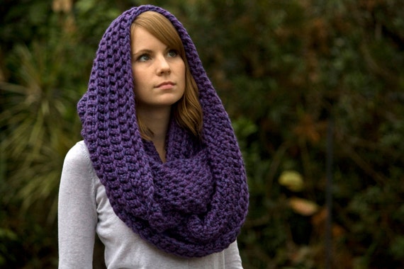 hooded scarf, crochet purple crochet Hooded  Infinity Crochet with Scarf ears scarf