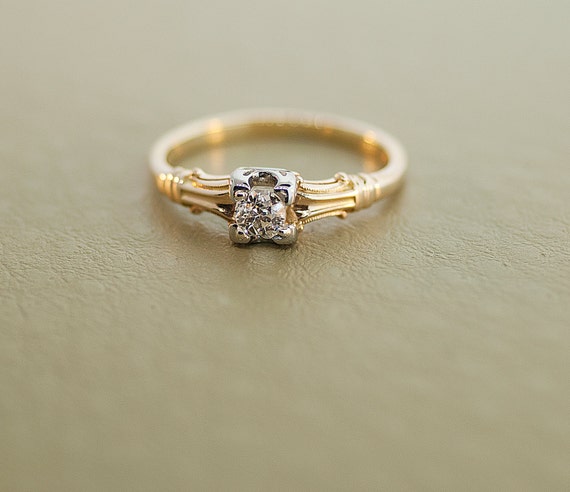 Antique 1920's 14k Rose and White Gold Diamond Engagement Ring