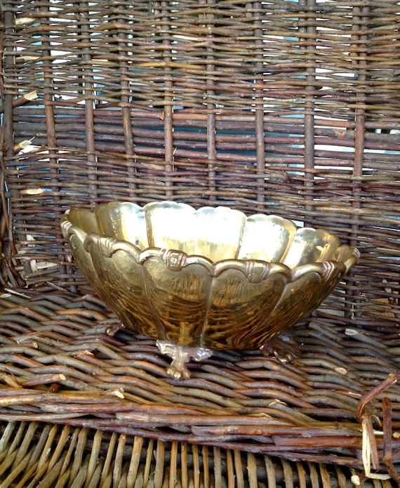 Vintage Brass Bowl Footed Dish Holiday Serving