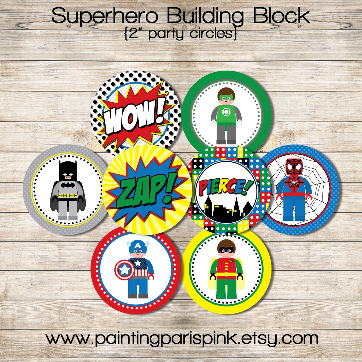 Printable 2 Party Circles Superhero Building Block