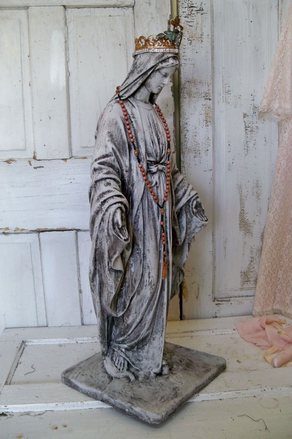 Large Hand Painted Virgin Mary Statue Distressed Madonna