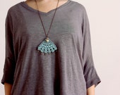 Statement pendant necklace jade lace jewelry mint green teal