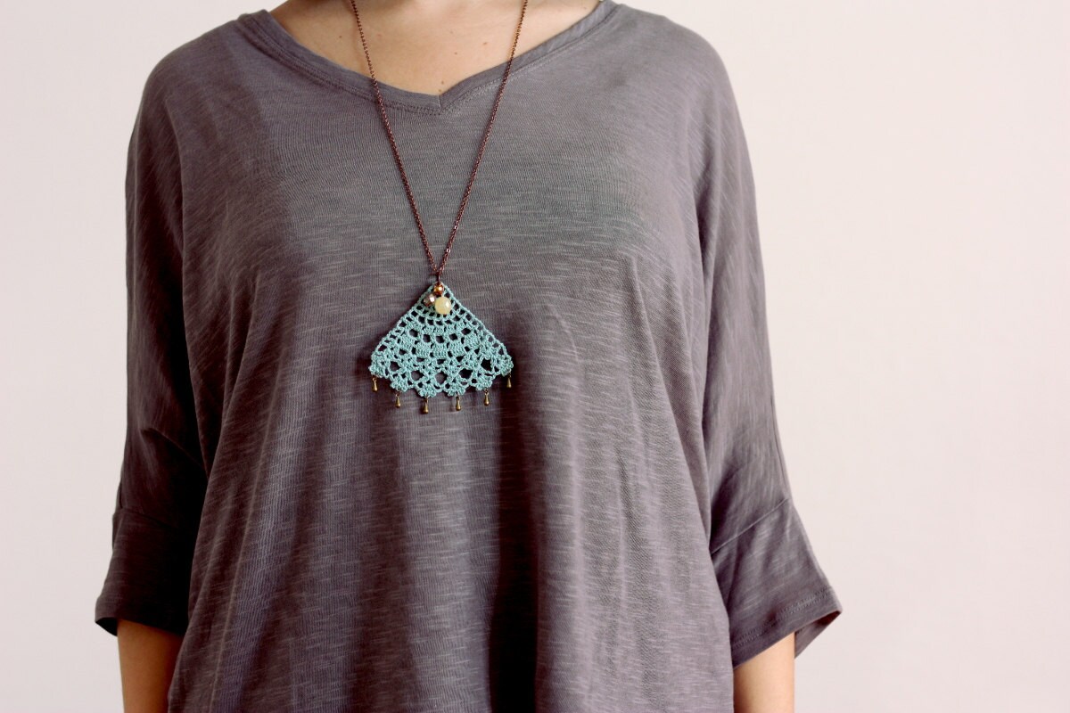 Statement pendant necklace jade lace jewelry mint green teal