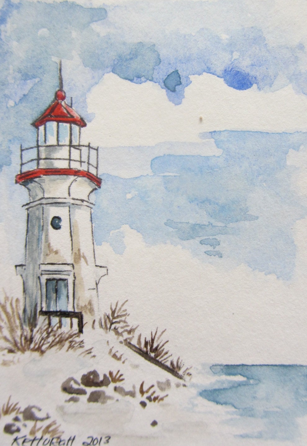 Great Lake Lighthouse Watercolor ACEO Artist Trading Card