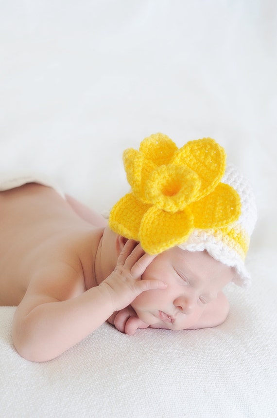 Crochet Daffodil Hat Girls Easter Hat Baby Photo Prop