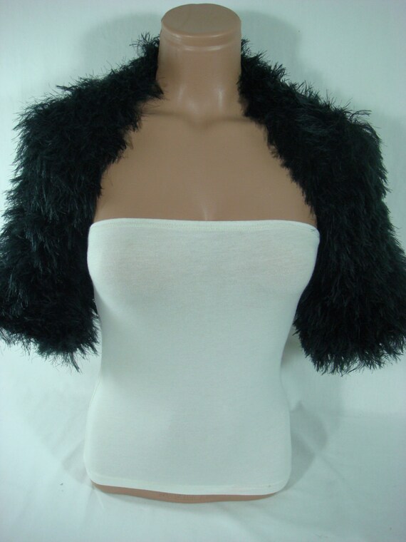 Knitted So Soft Furry Black Short Sleeve Wedding Shrug