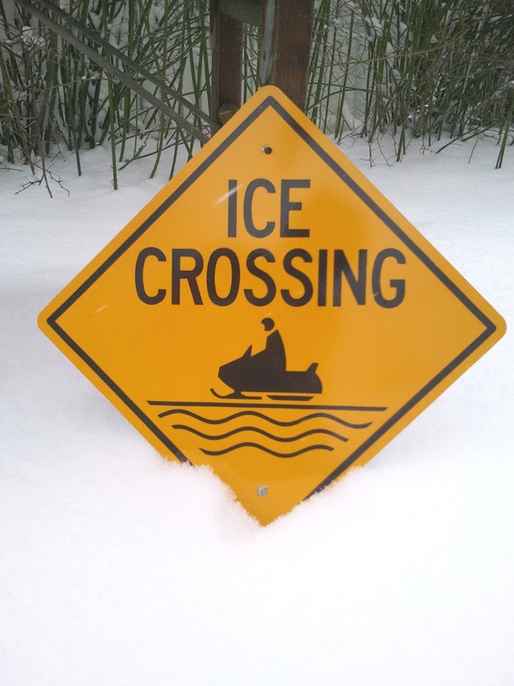 Snowmobile crossing sign metal road trail by