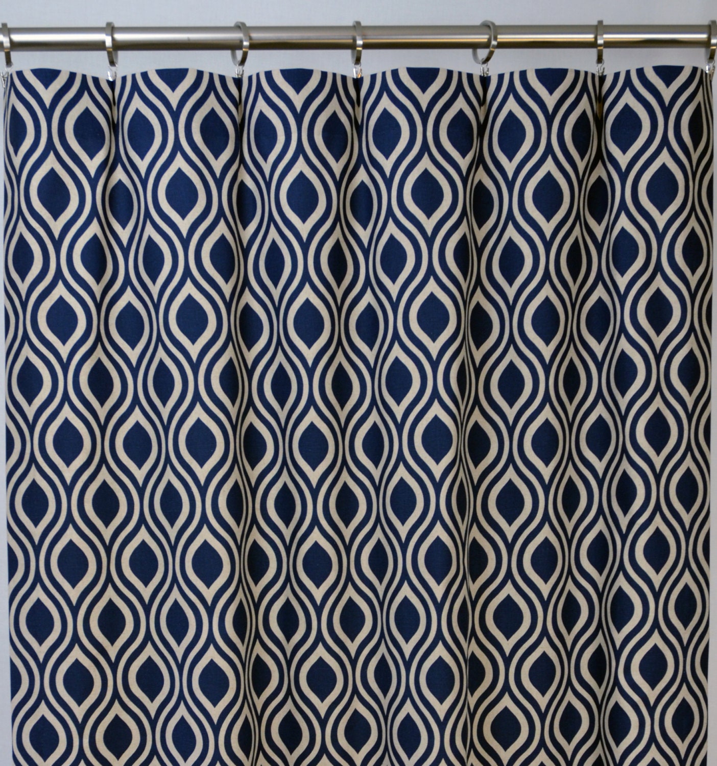 Navy Blue Natural Beige Linen Modern Trellis Nicole Curtains
