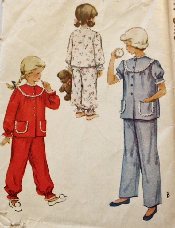 1950s Girls Two Piece Pajamas McCall 8306 by BluetreeSewingStudio