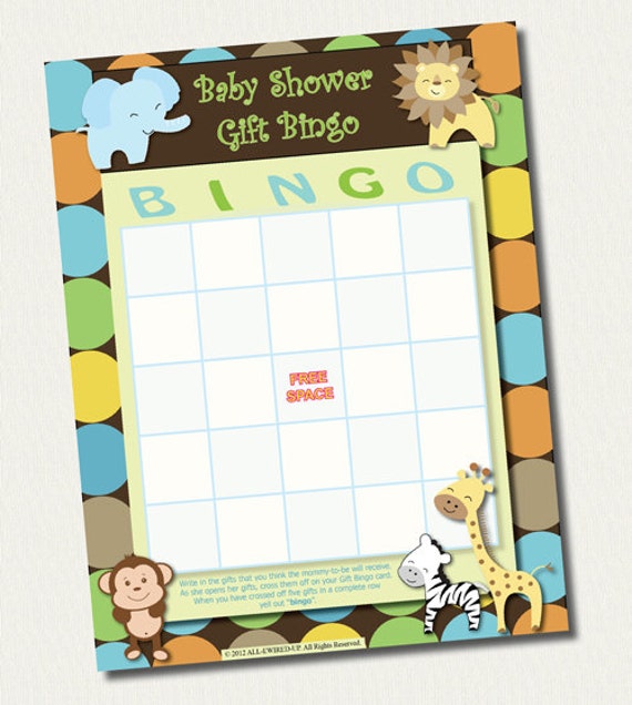 shower baby monkey bingo Gift Baby Shower Game Neutral INSTANT Girl Bingo Monkey DOWNLOAD Boy