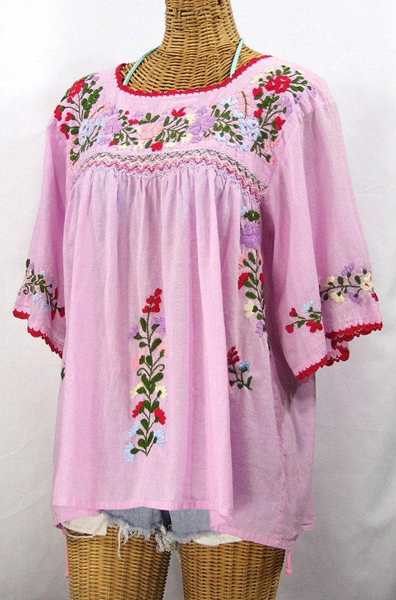 Hand Embroidered Mexican Peasant Blouse Top: La