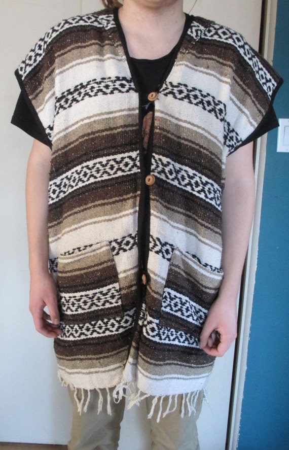 Vintage 70s Mexican blanket vest poncho Clint Eastwood style