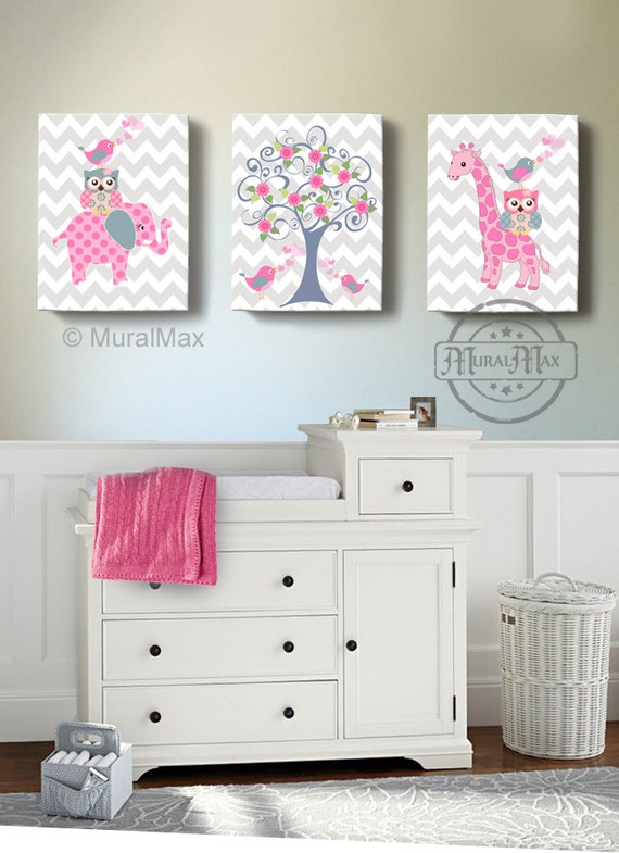 Nursery Art Nursery Decor Elephant Giraffe Owl Birds